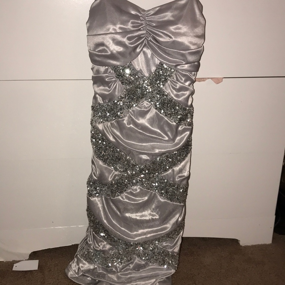 Strapless silver dress